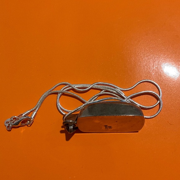 Large Southwestern Vintage Sterling Silver Turquoise 1” Pendant 20” Necklace - Picture 7 of 10